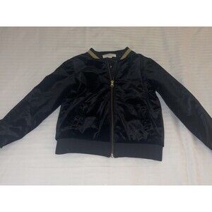Y2K Style Gymboree Jacket Girls M Black Velour Gold Striped Full Zip Star Lining